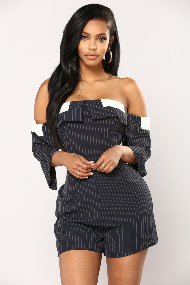 Well Qualified Striped Romper - Navy | Fashion Nova, Rompers | Fashion Nova