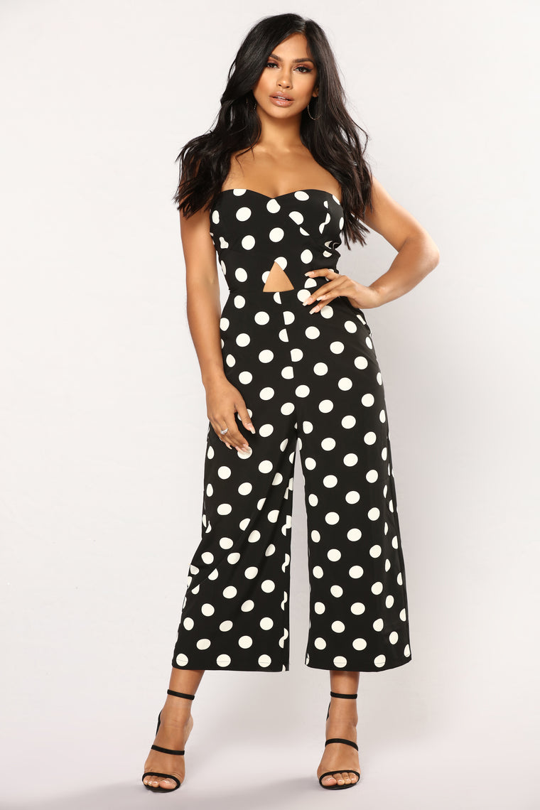 polka dot jumpsuit black and white