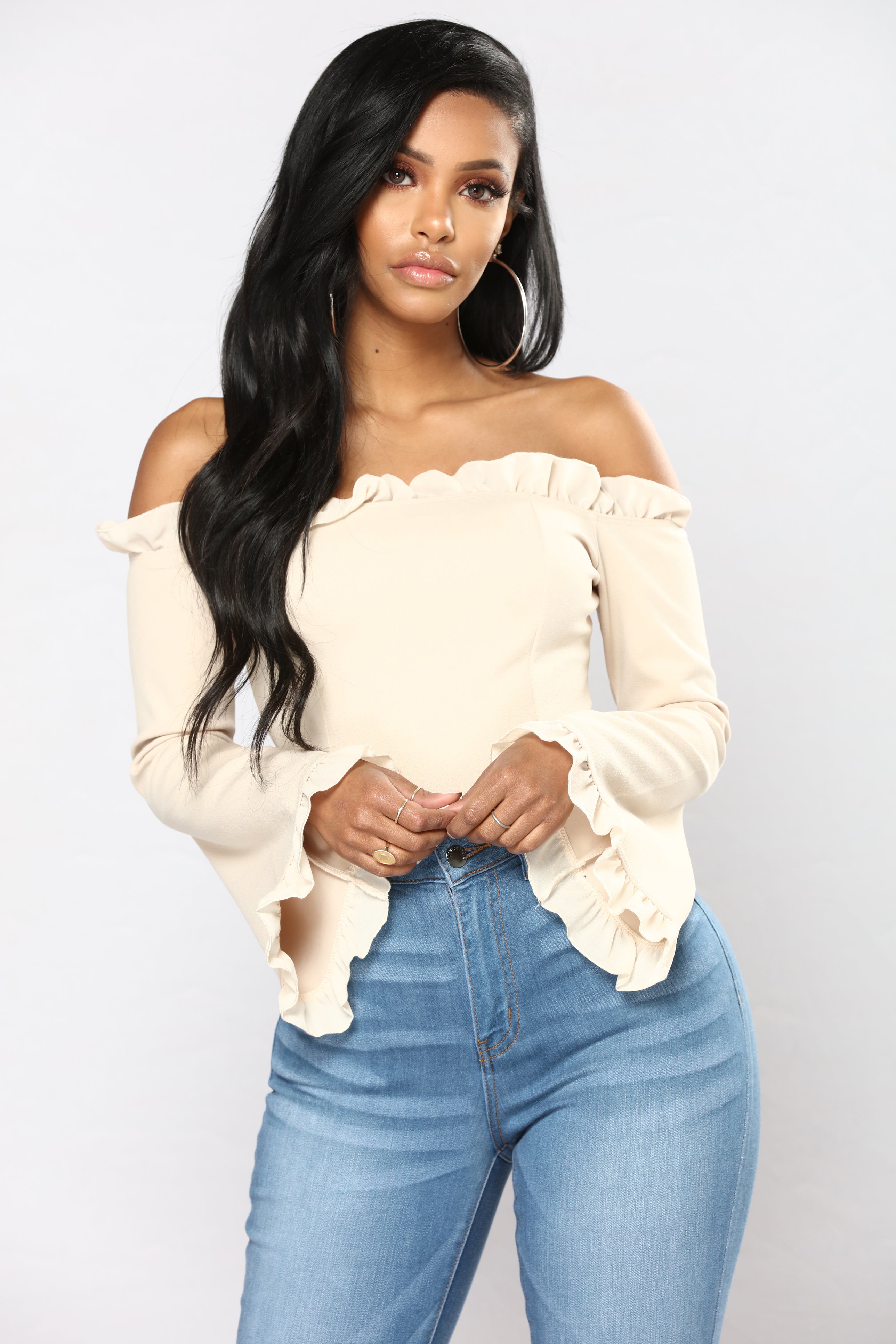 Natural Delight Ruffle Top - Taupe