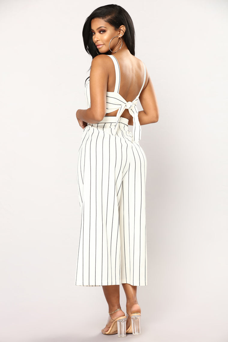 Carina Stripe Jumpsuit - White - Jumpsuits - Fashion Nova