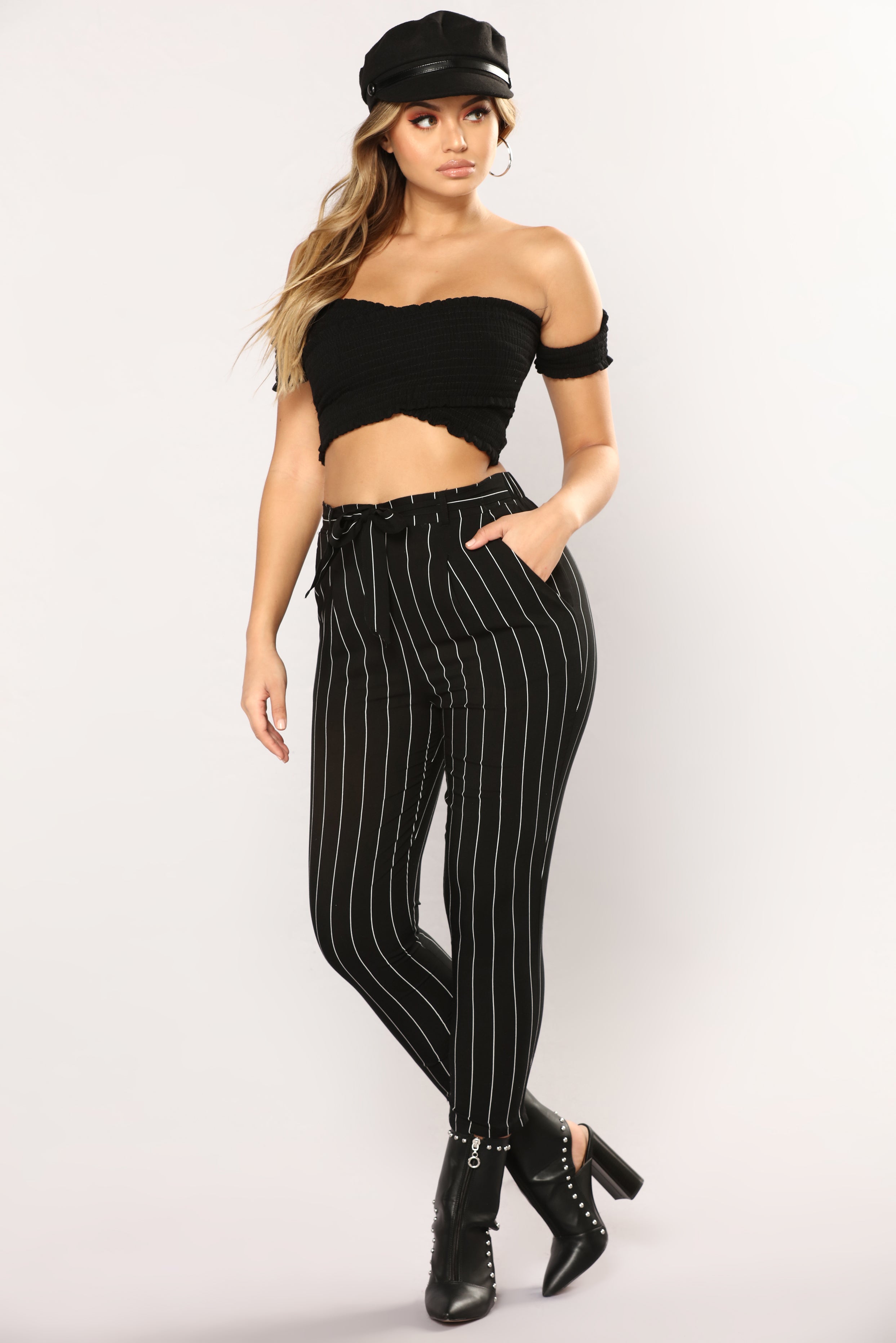 striped pants black