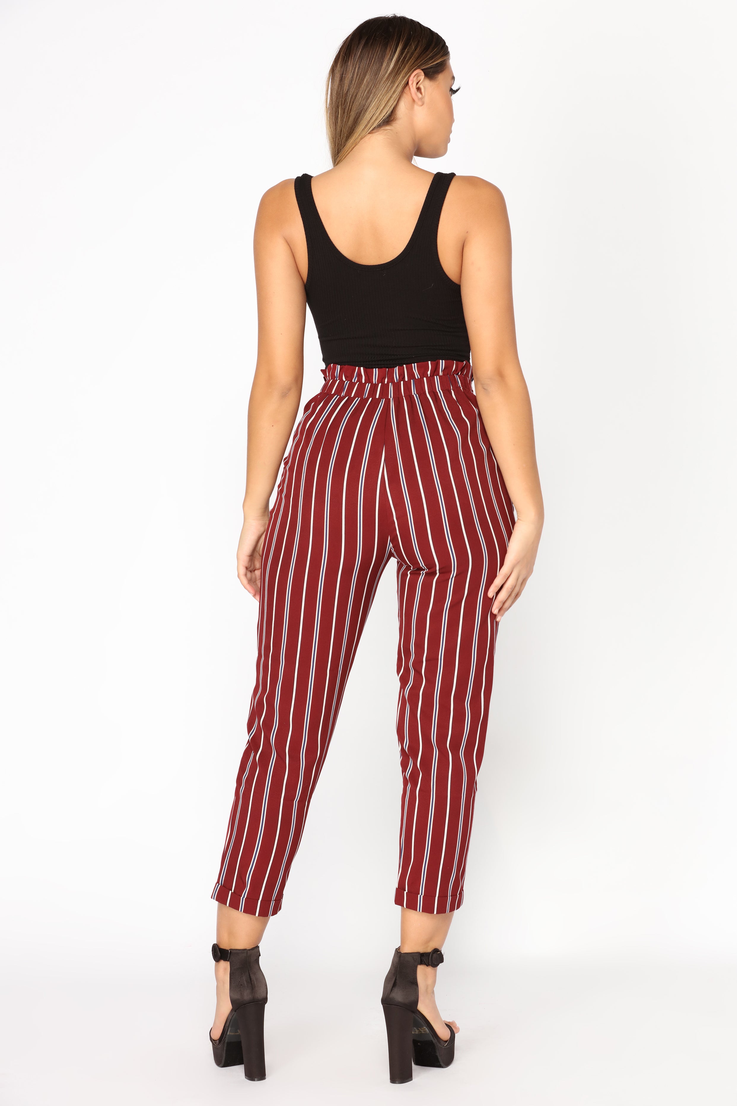 maroon striped pants