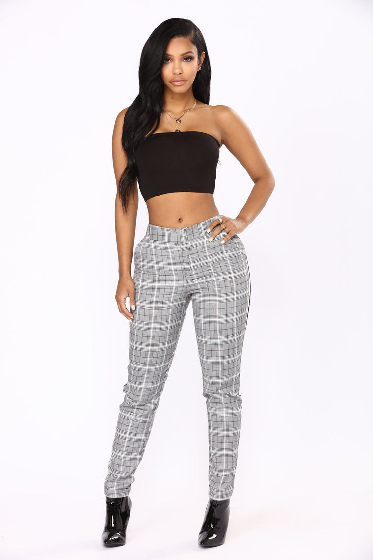 black and white check pants womens