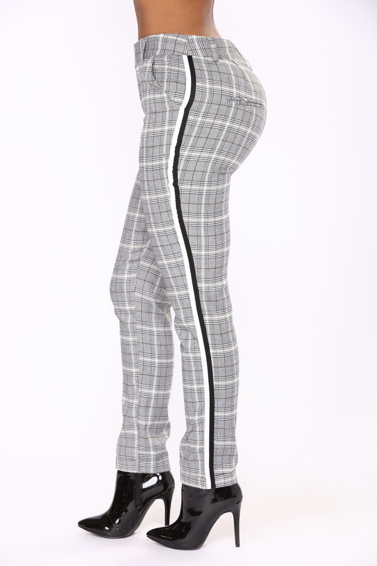 black plaid slacks