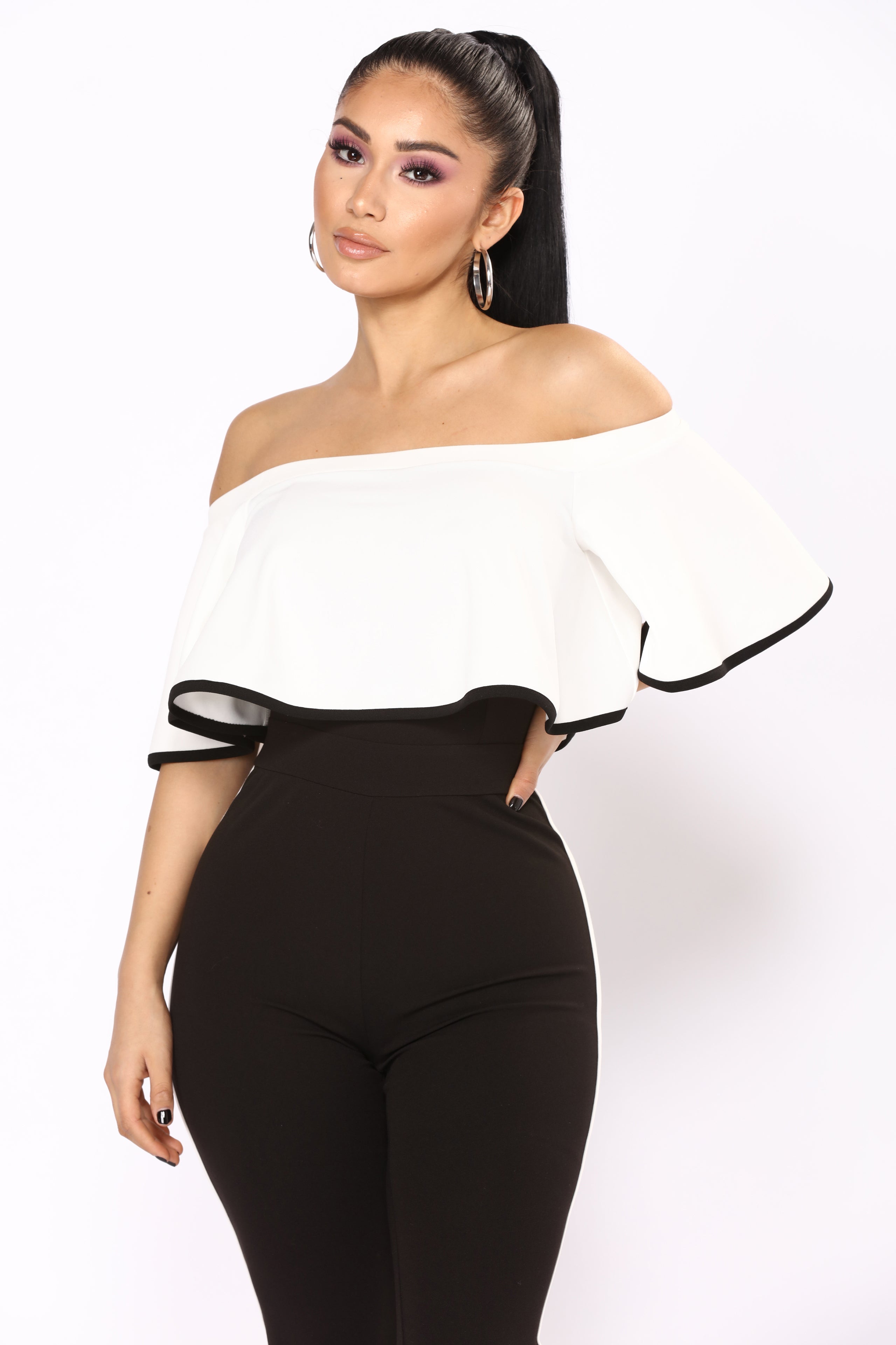 fashion nova black and white jumpsuit