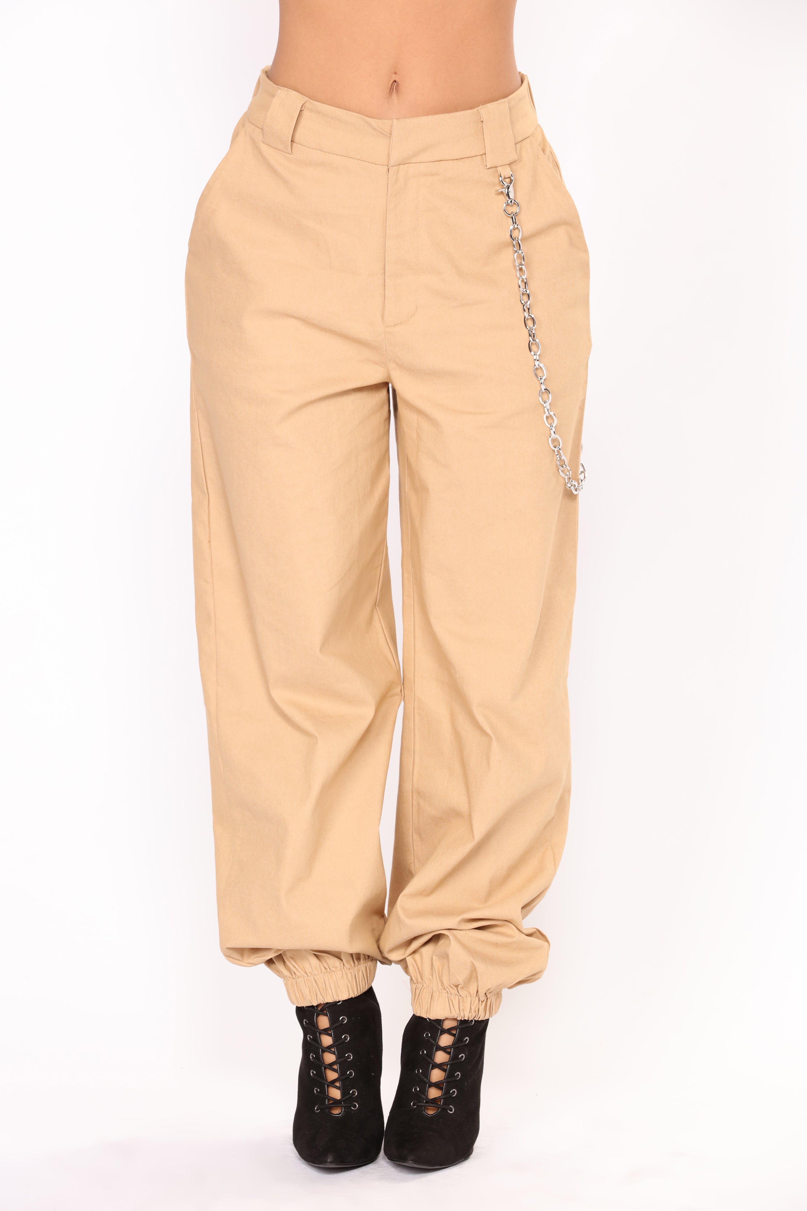 khaki joggers with chain