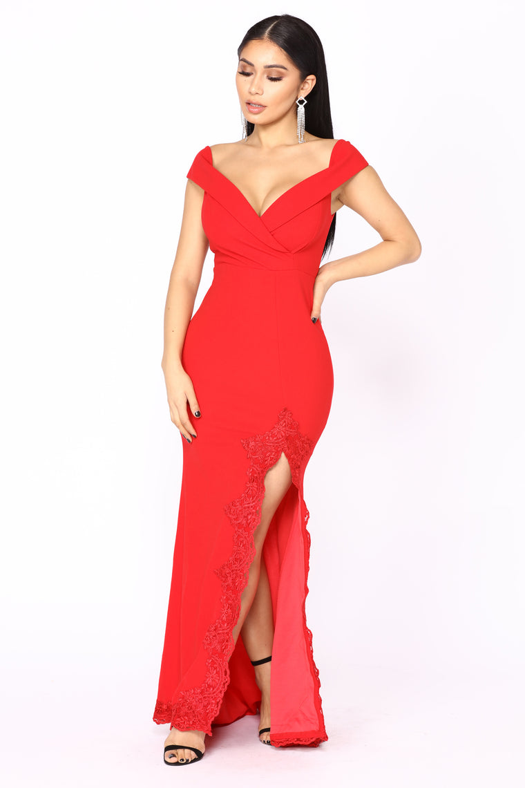 fashion nova red dress off the shoulder