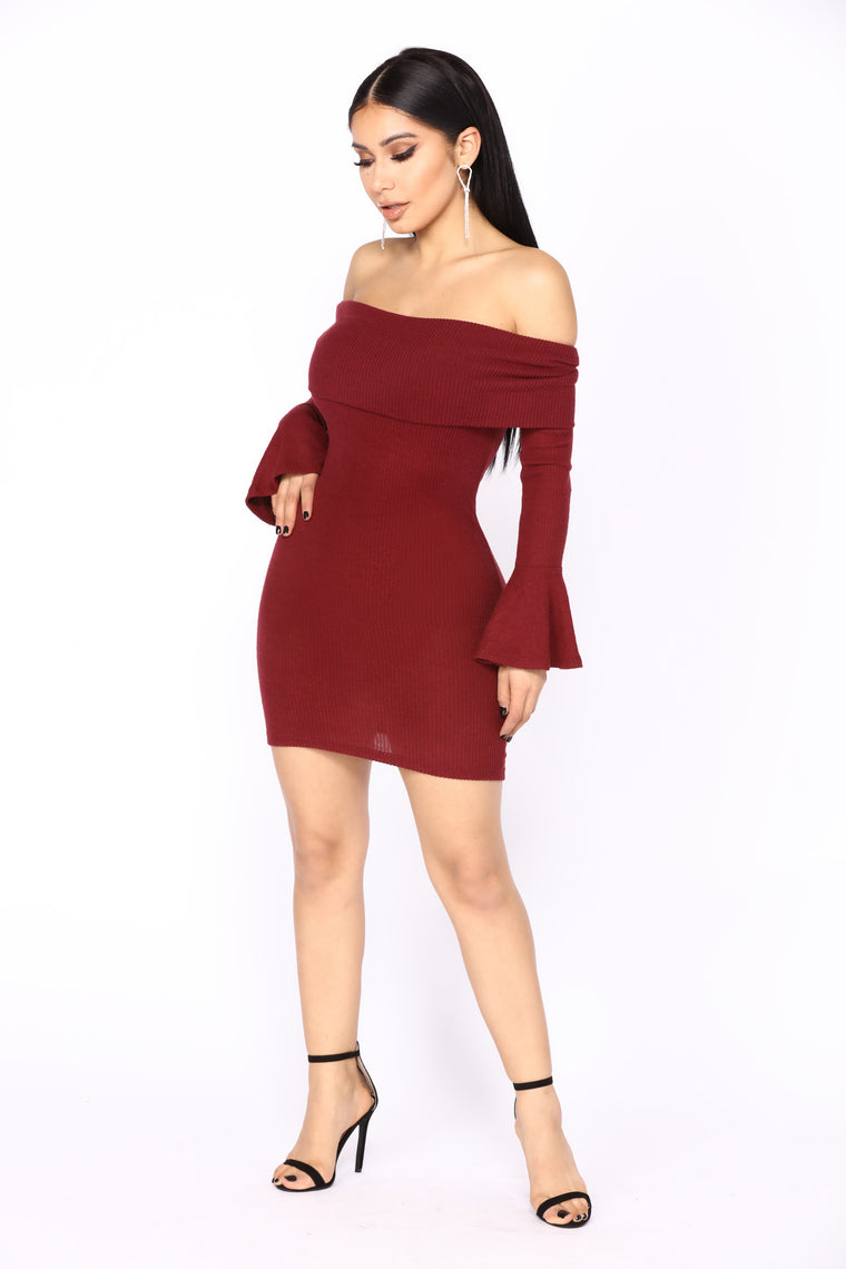 fashion nova red off the shoulder dress