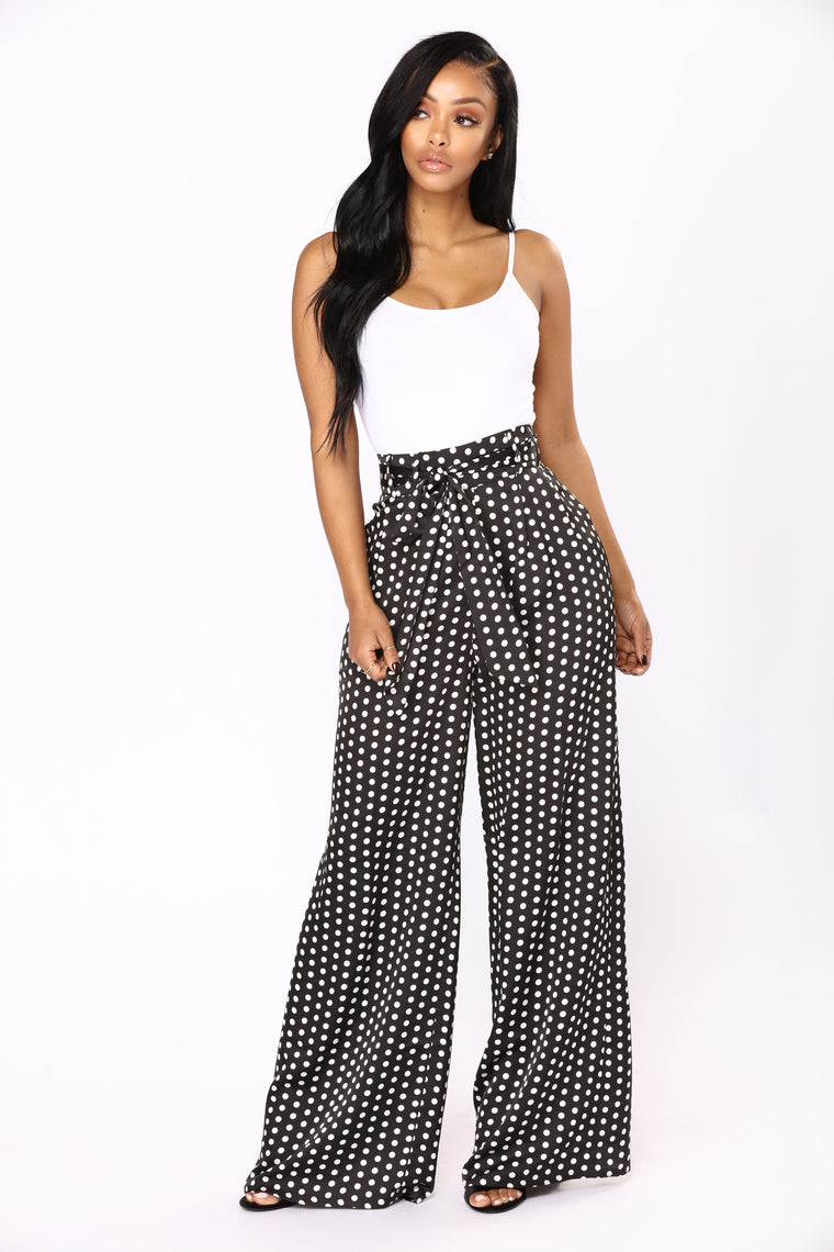 black polka dot pants outfit