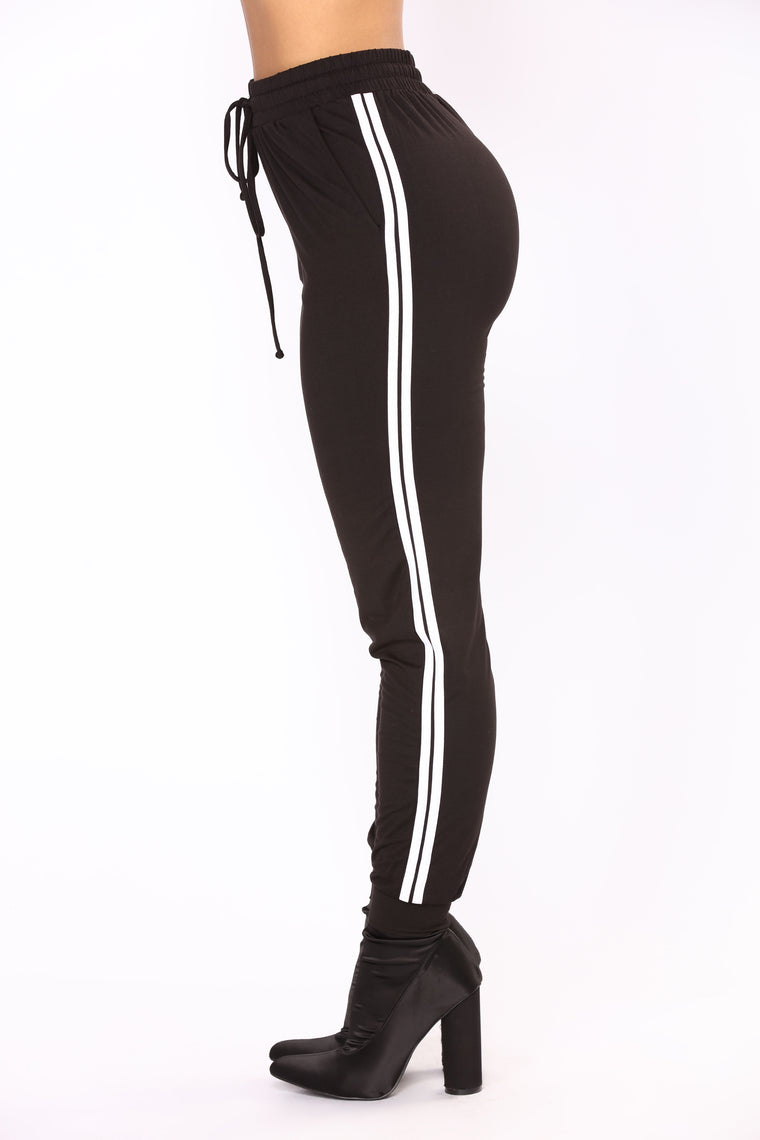 black with white stripe joggers