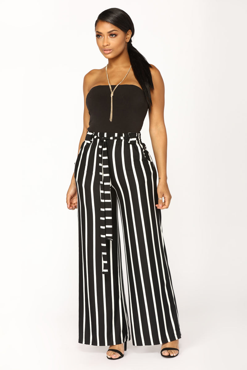 black and white striped high waisted jeans