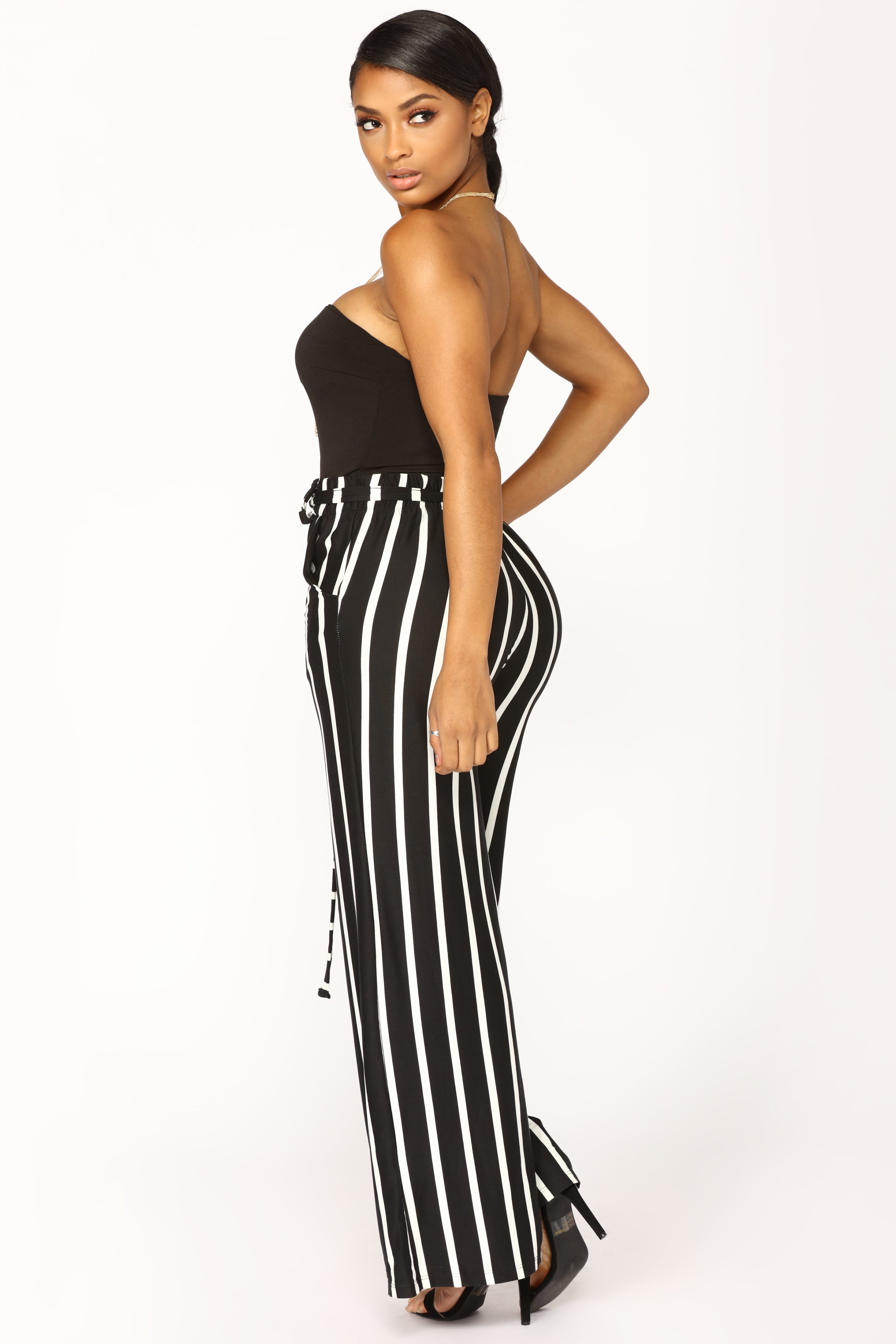 striped high rise pants