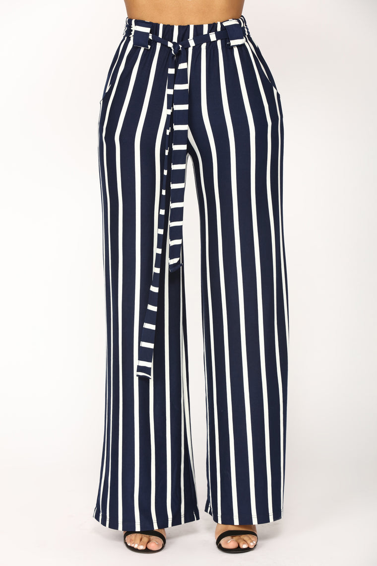 striped high rise pants