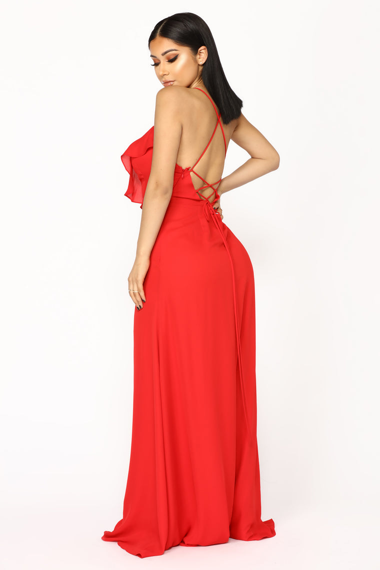 fashion nova red ruffle dress