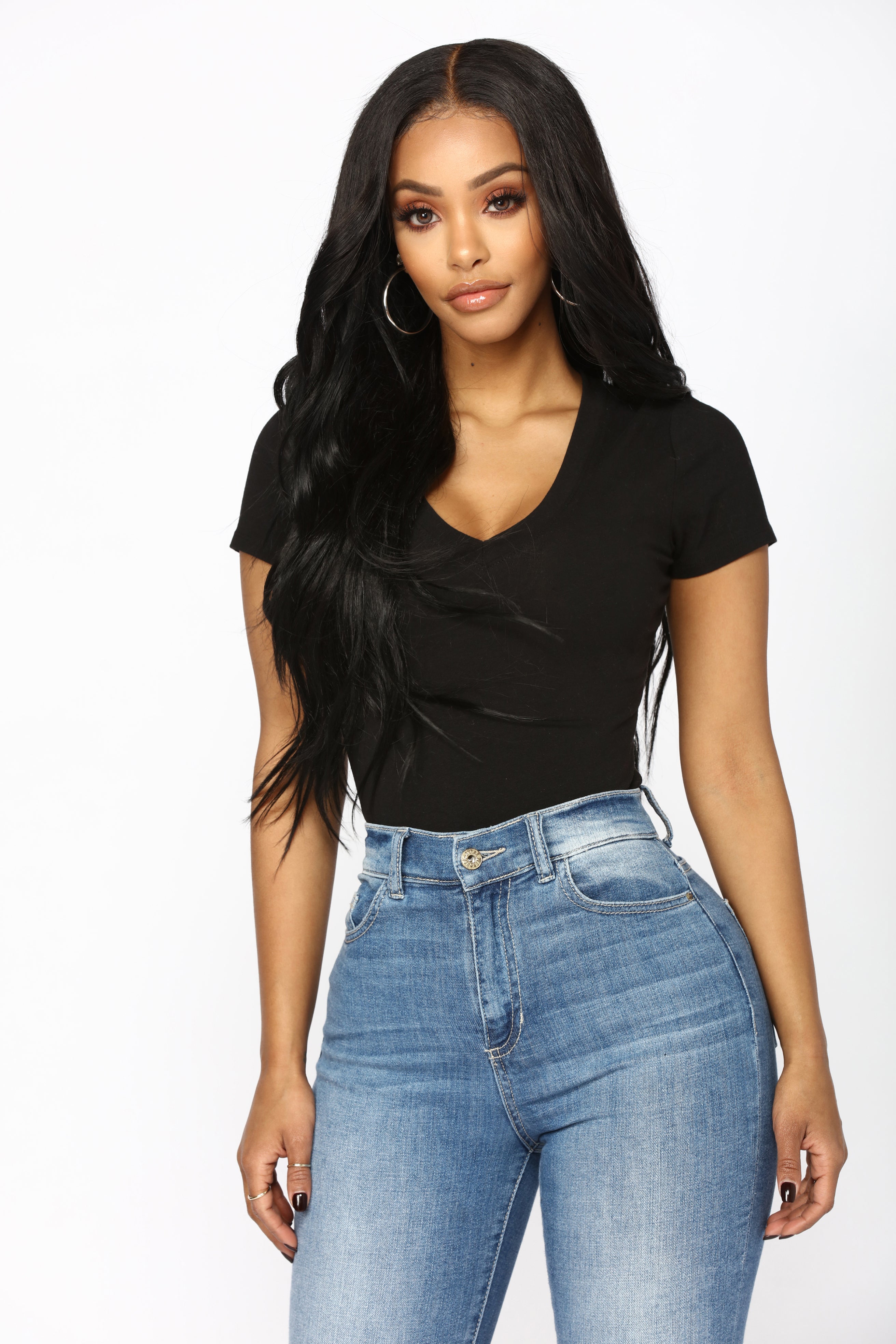 black v neck bodysuit