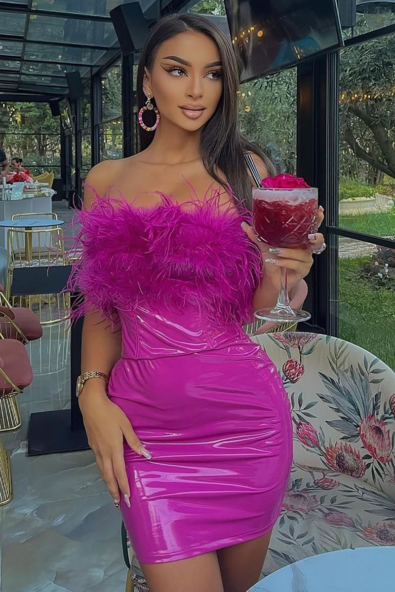 Feathered Up Latex Mini Dress - Magenta | Fashion Nova, Dresses ...