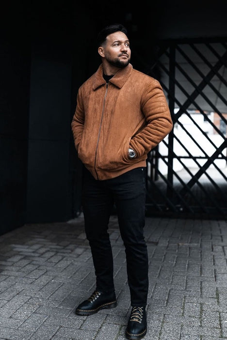 how to wear brown bomber jacket