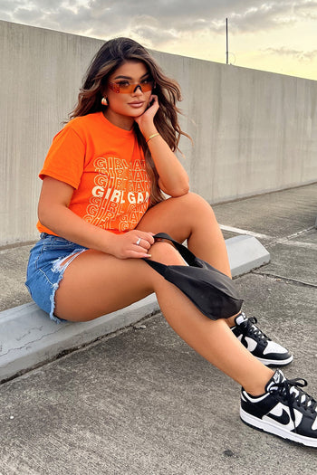 Women's New York Girl T-Shirt in Black/Orange Size Large by Fashion Nova