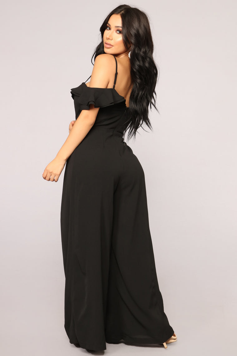 Euphoric Ruffle Off Shoulder Jumpsuit - Black