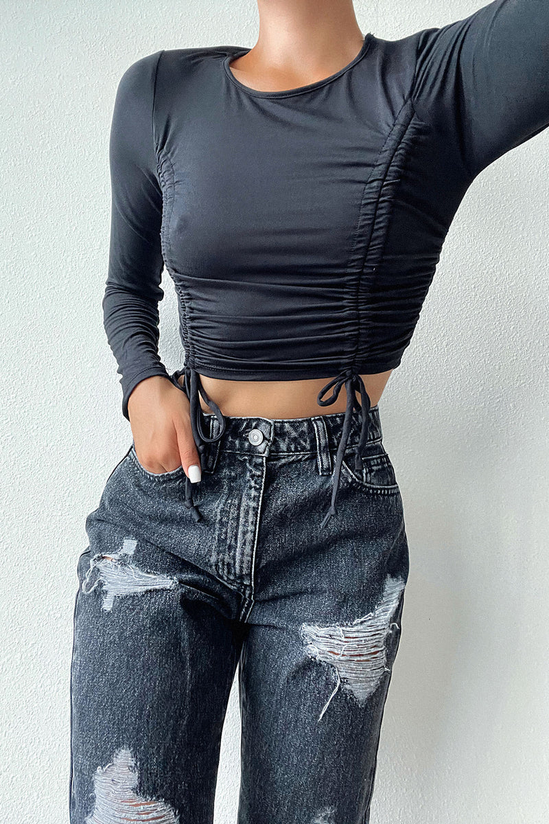 In The Ruche Of Things Crop Top - Black | Fashion Nova, Knit Tops ...