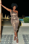 Kaelynn Metallic Midi Dress - Bronze