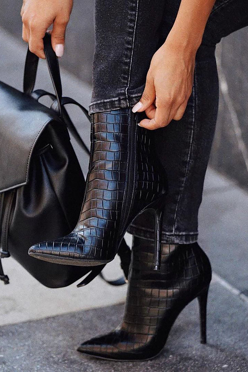 black crocodile booties