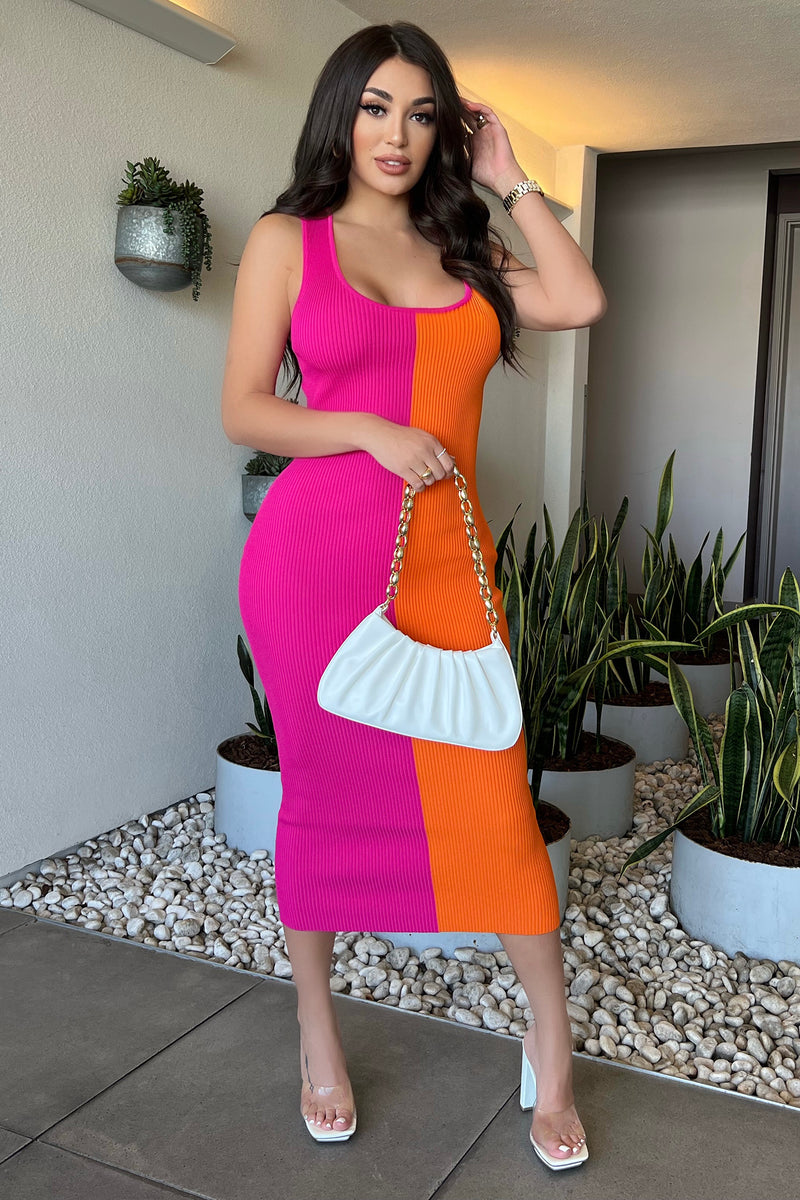 Let's Part Ways Backless Midi Dress - Orange/combo | Fashion Nova ...