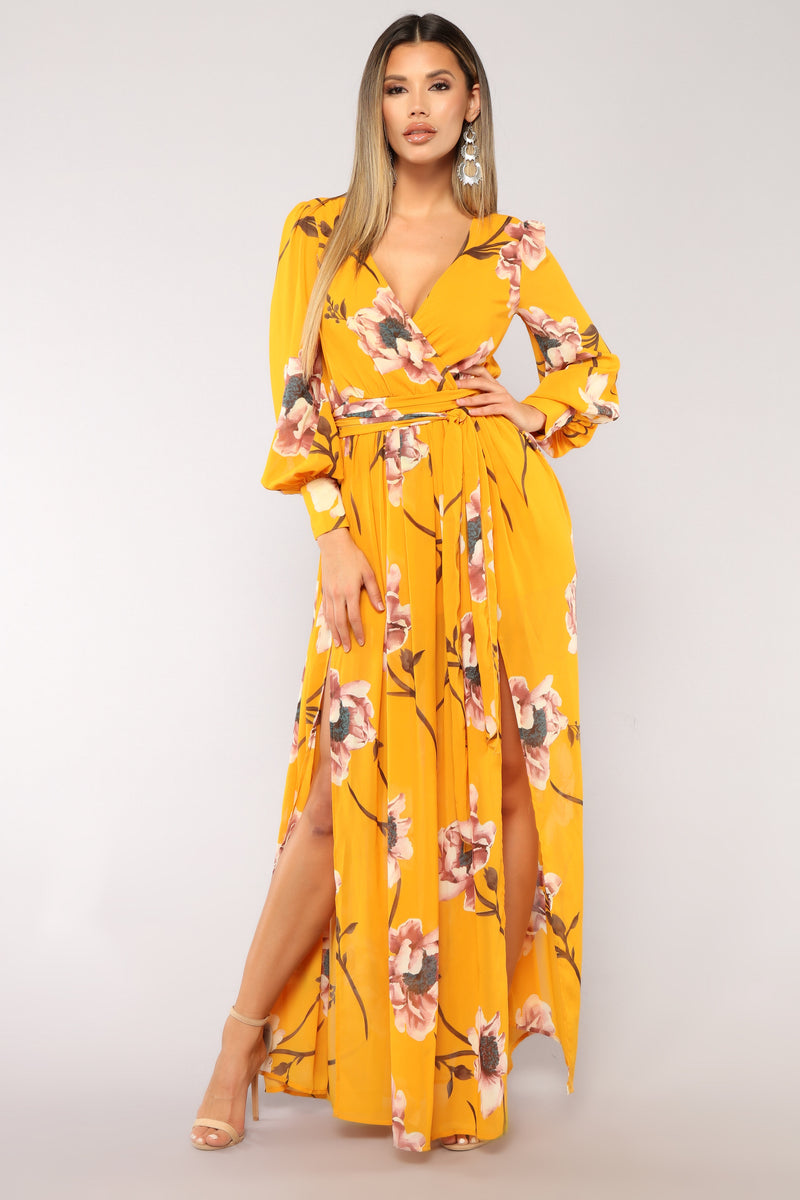 Park Avenue Maxi Dress - Mustard/Blush - Dresses - Fashion Nova