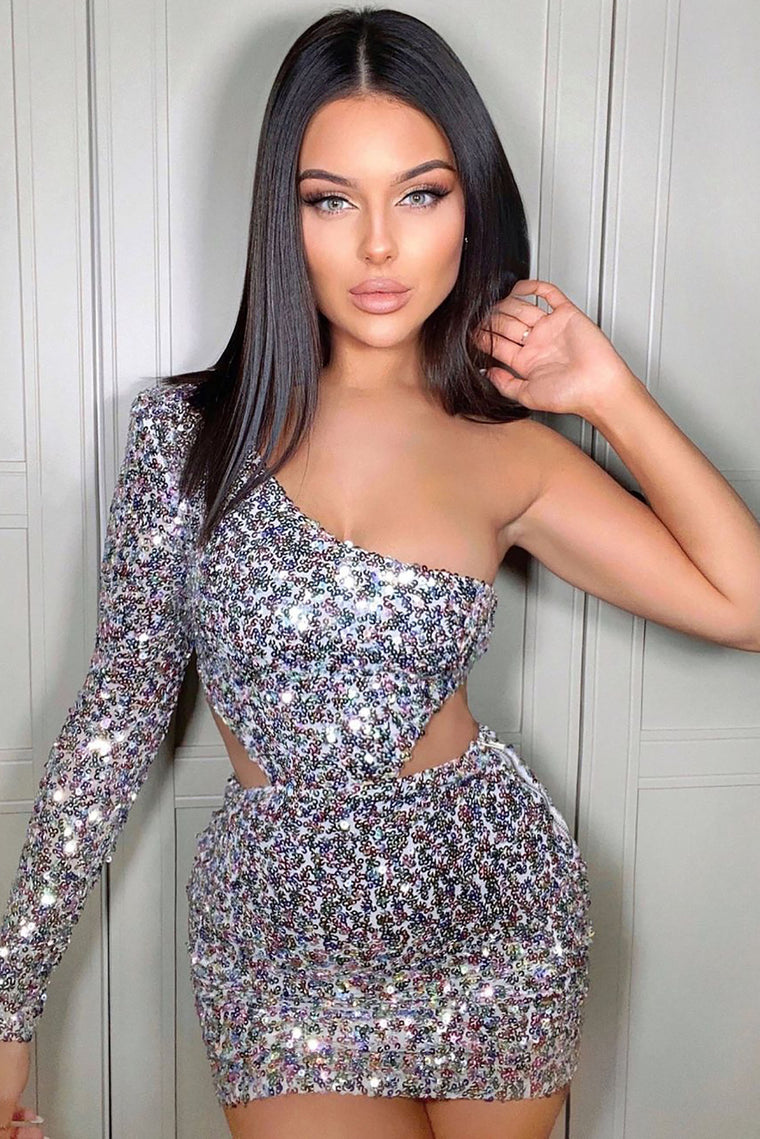 silver dress fashion nova