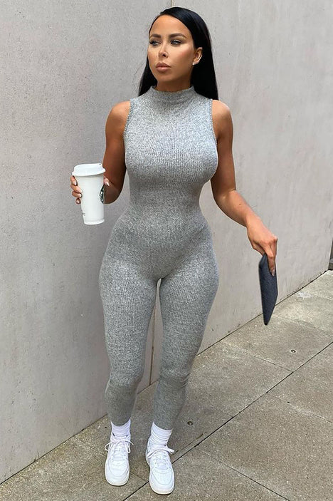 Essential Ribbed for Days Jumpsuit - Heather Grey