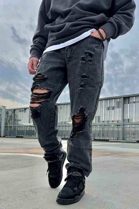 Men's Ripped Up Baggy Jeans in Black Size 36 by Fashion Nova