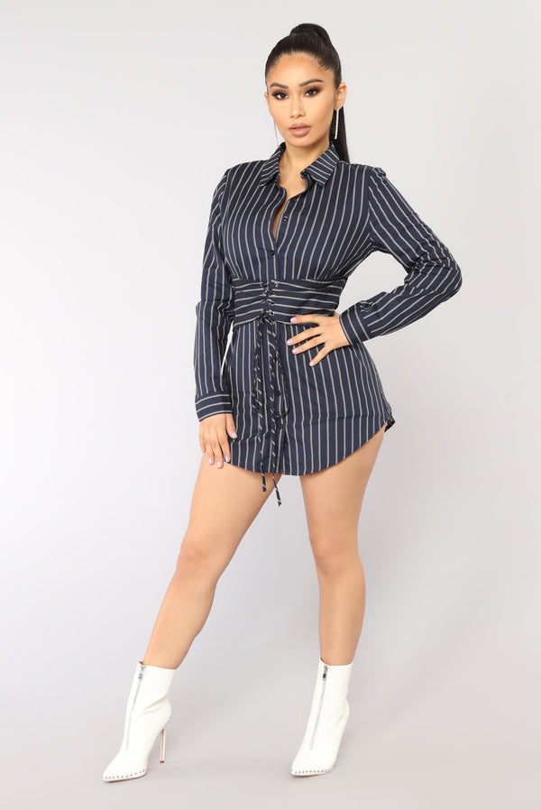 Well Suited Striped Shirt Dress - Navy – Fashion Nova