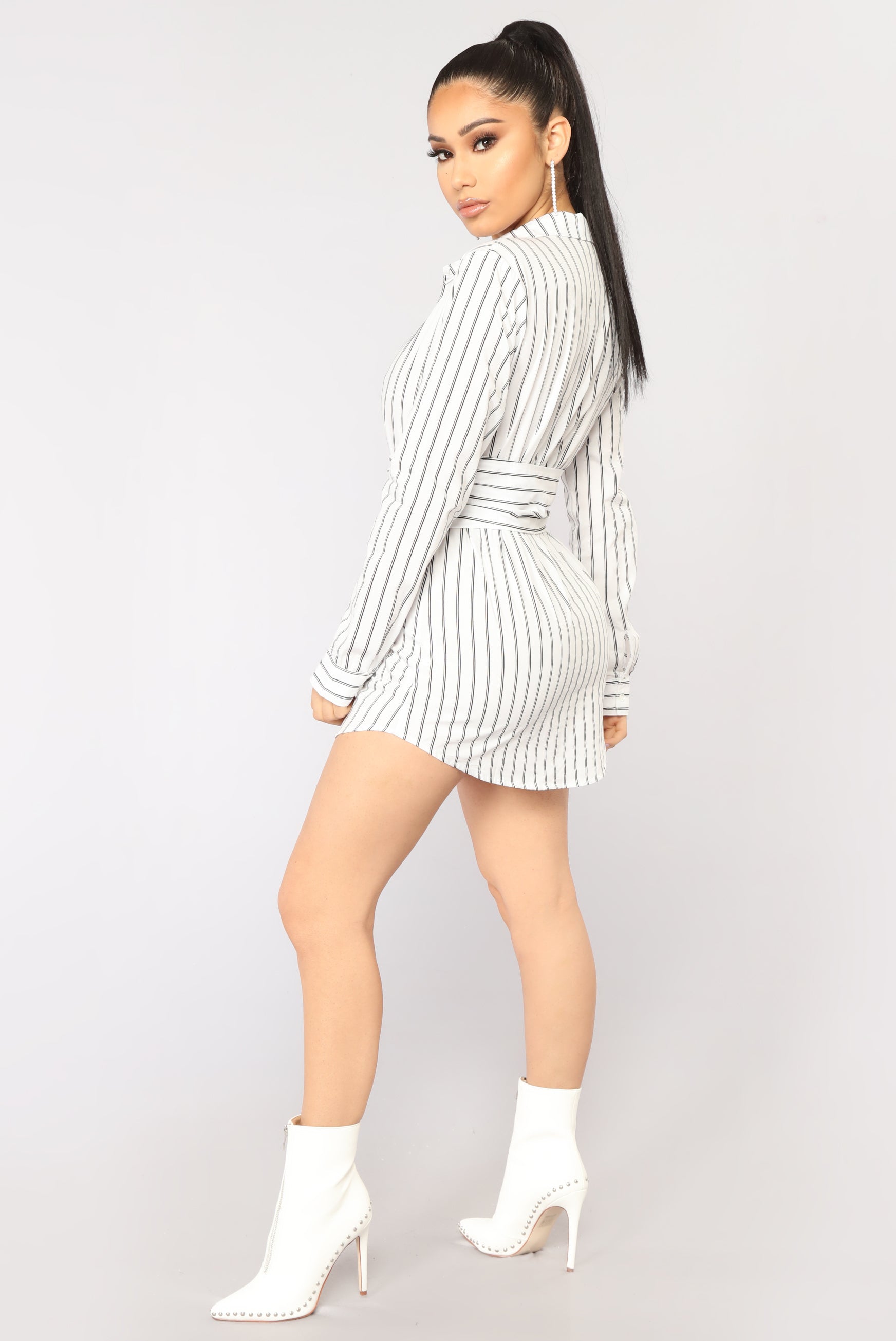 Well Suited Striped Shirt Dress - White – Fashion Nova