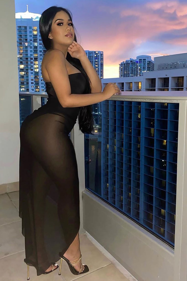 black sheer dress fashion nova