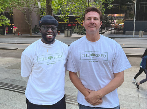 Bol Mayan with Anthony Mapstone both wearing a Seed Network Tshirt