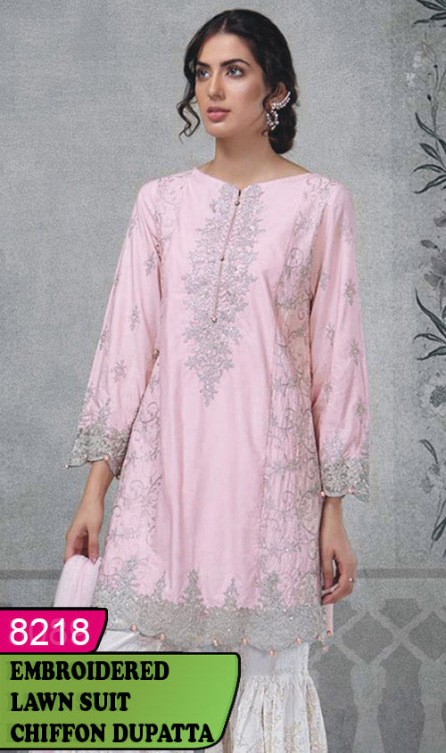 NECK EMBROIDERED DESIGNER 3PC LAWN SUIT 