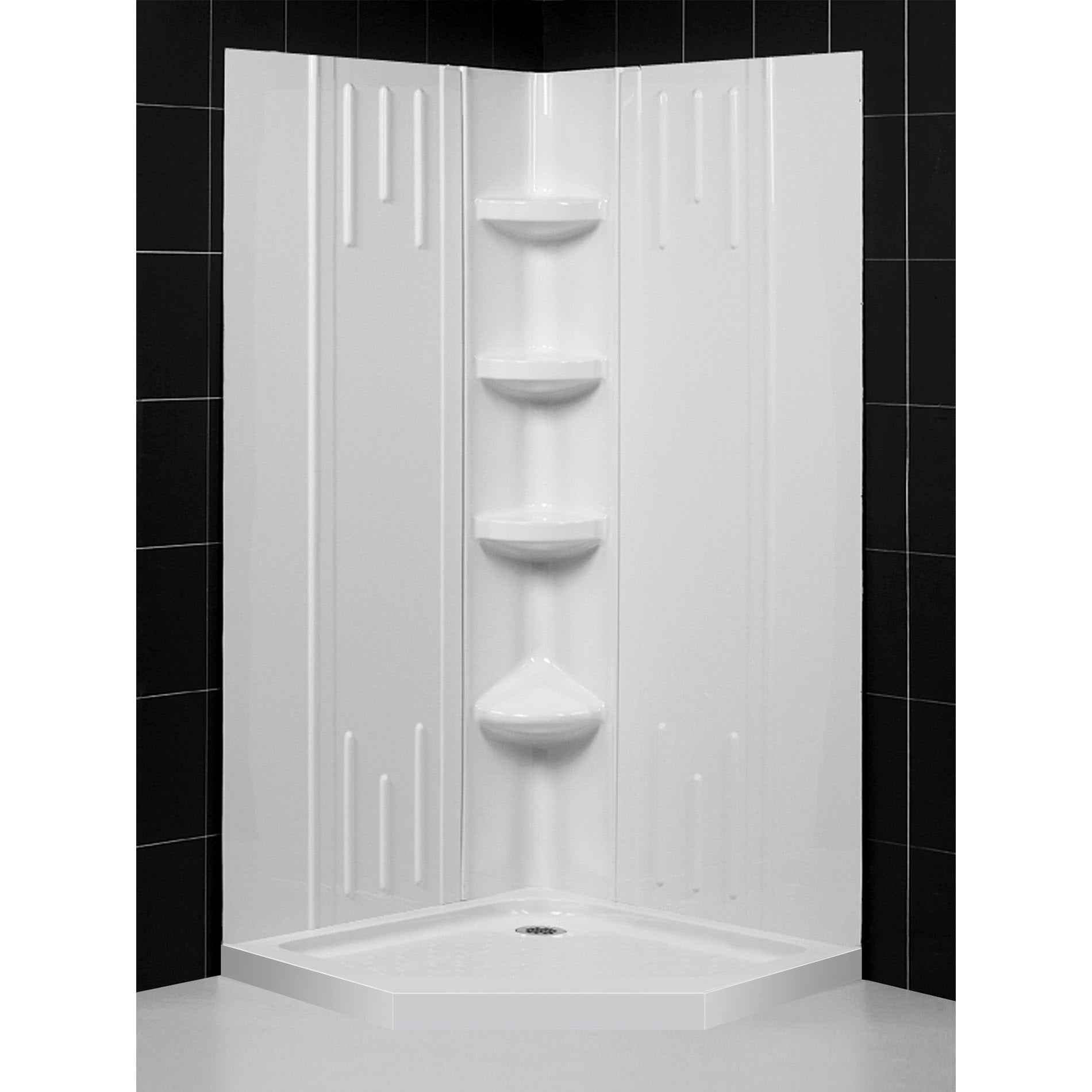 DreamLine 42 in. x 42 in. x 75 5/8 in. H SlimLine Neo-Angle Shower Base and QWALL-2 Acrylic Backwall Kit