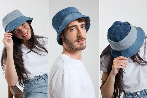     notre bob réalisé avec les jeans collectés chez Levi's® | Chapeau bucket upcycled Rifò