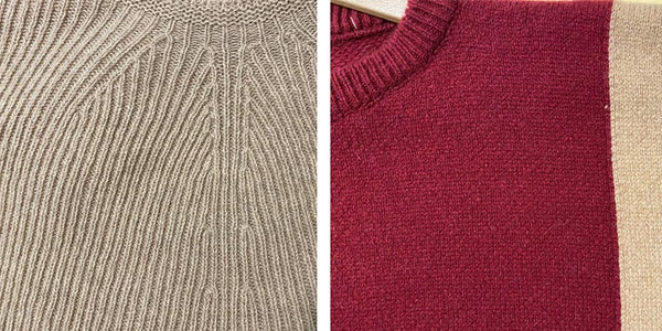 Left: an open knit stitch, right: a closed and compact knit stitch. | punti maglia aperti e chiusi