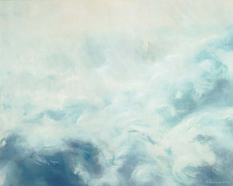 Where There is Light, copyright Sarah Soward. Painting of brightly lit billowing clouds. A rhinoceros, in white, is bathed in light and almost indiscernible from the clouds.