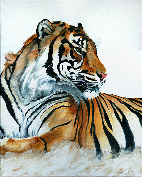 At Rest, Tiger, copyright Sarah Soward, painting of a tiger resting