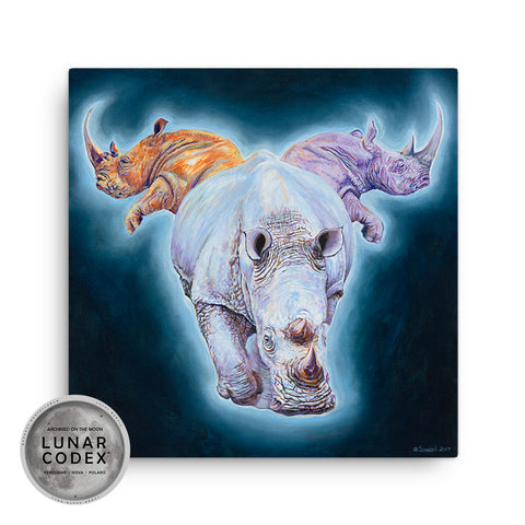 Triple rhino painting called Luna, by Sarah Soward