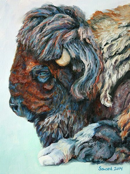 My Buffalo is a Bison, copyright Sarah Soward, painting of a colorful bison