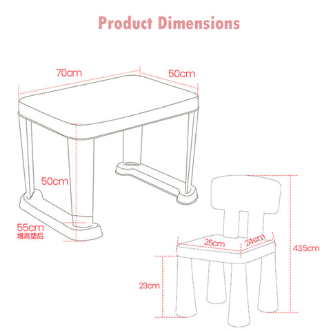 Kids Modern Non slip Table and Chair Set Dimensions