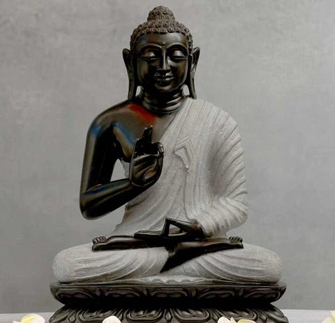 Lord Buddha Sitting Asana made of Natural Black stone, White