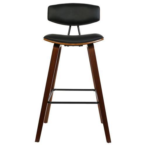Dario High Wooden Barstool With Curvy Leather Seat And Backrest