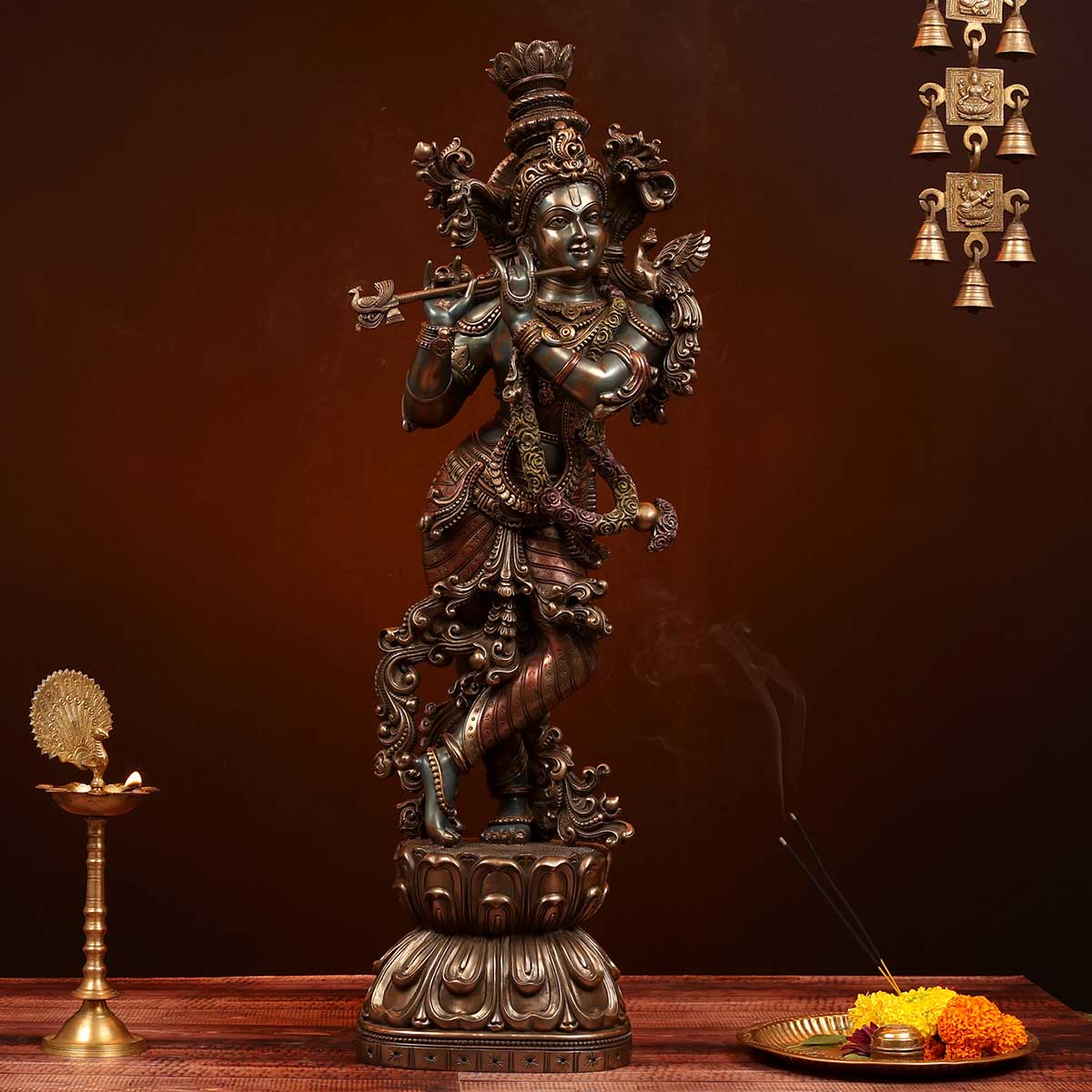 Black and gold Krishna brass statue - Buy exclusive brass statues