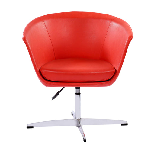 Valencia Revolving Leather Upholstered Aluminium Base Lounge Chair - Red