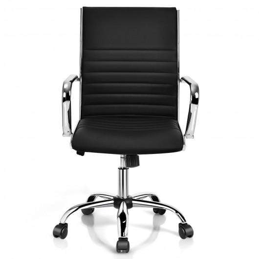 PU Leather Office Chair High Back Conference Task Chair with Armrests-Black