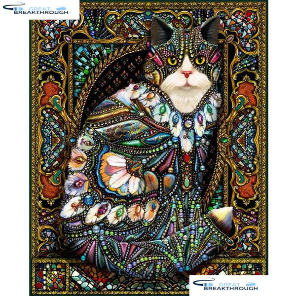 5D DIY Full Drill Square or Round Diamond Painting Cat With Purple